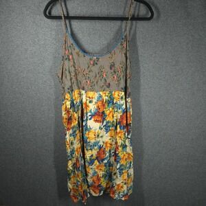 Natural Life Gigi Mini Dress XL Floral Boho Spaghetti Strap Rayon Sun Dress